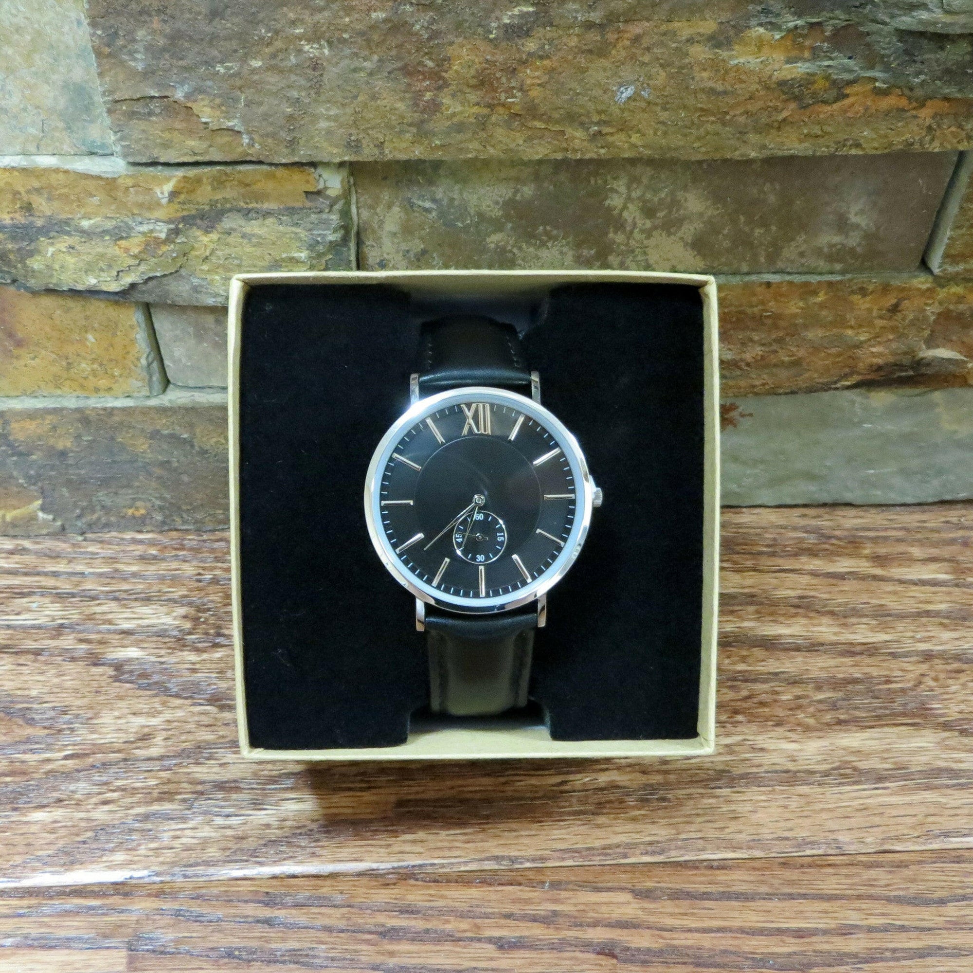 Mens Personalized Black Wrist Watch.