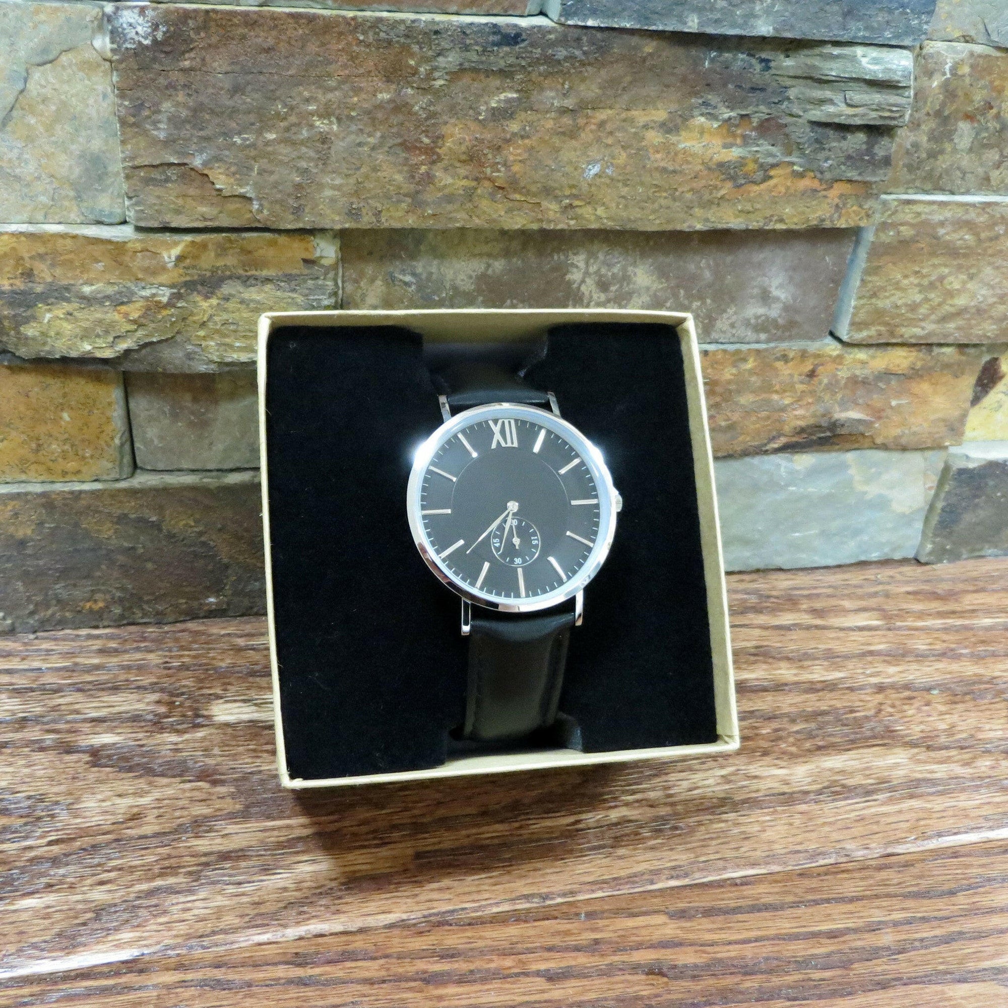 Mens Personalized Black Wrist Watch.