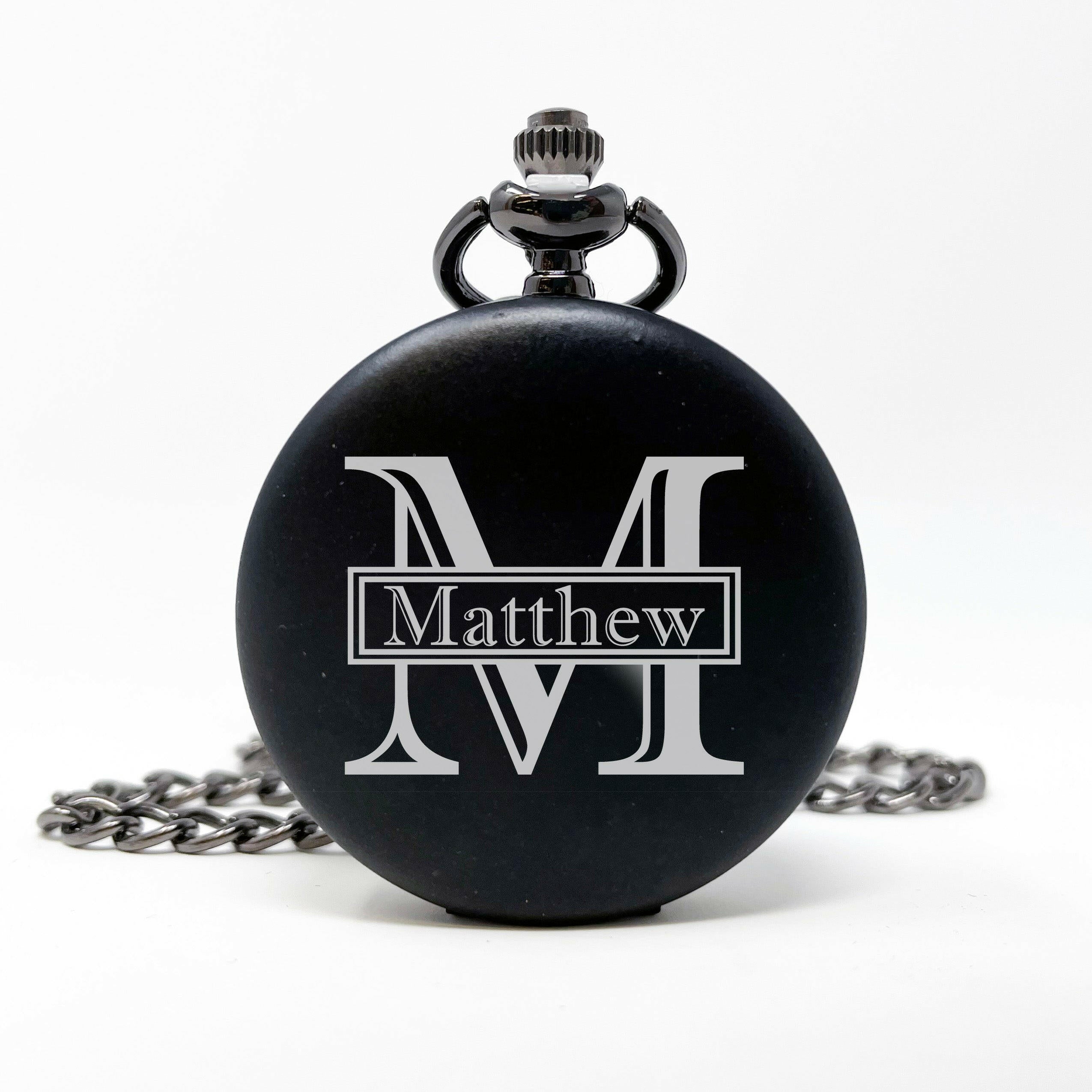 Personalized Black Pocket Watch.