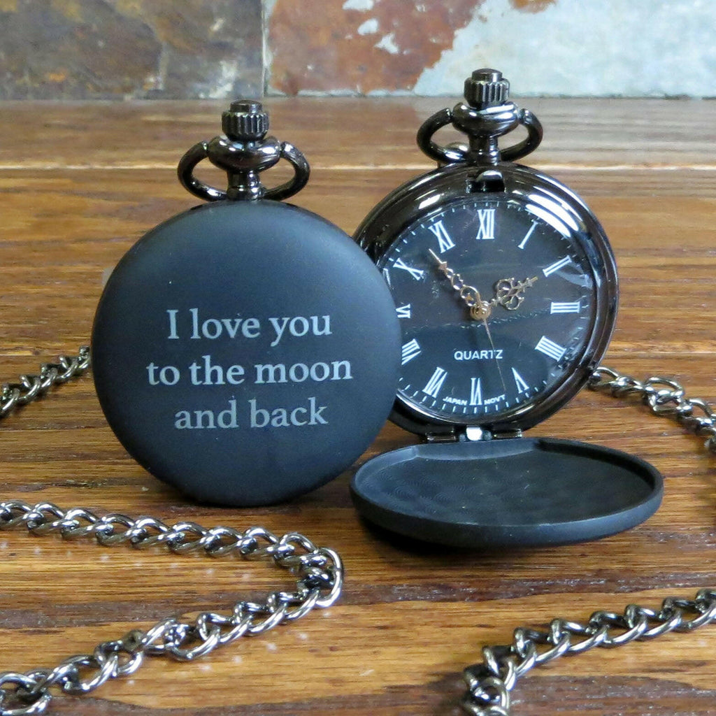 Personalized Black Pocket Watch.