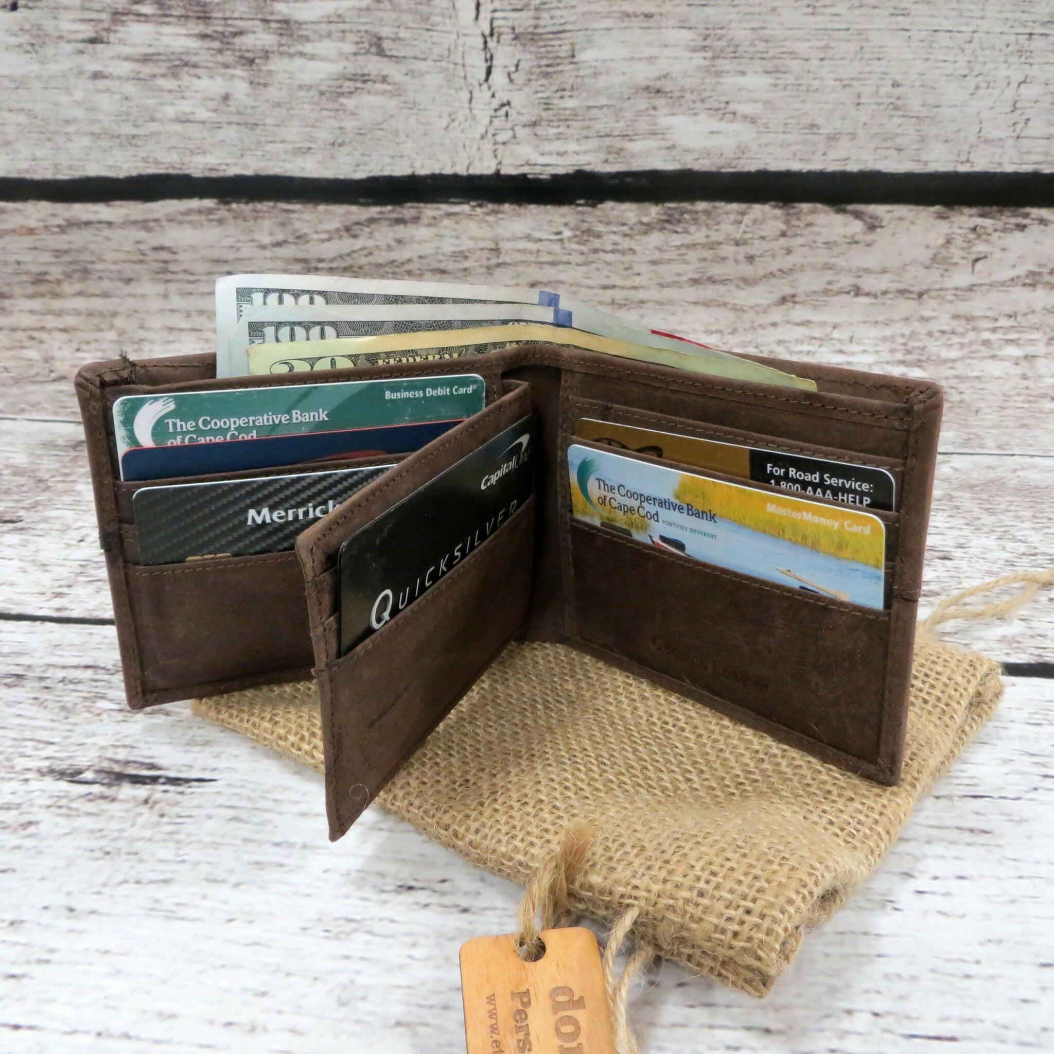 Braided Accent Personalized Leather Wallet.