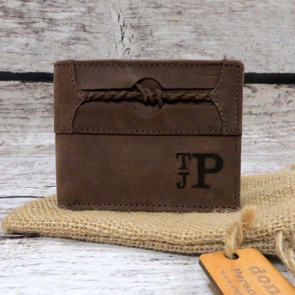 Braided Accent Personalized Leather Wallet
