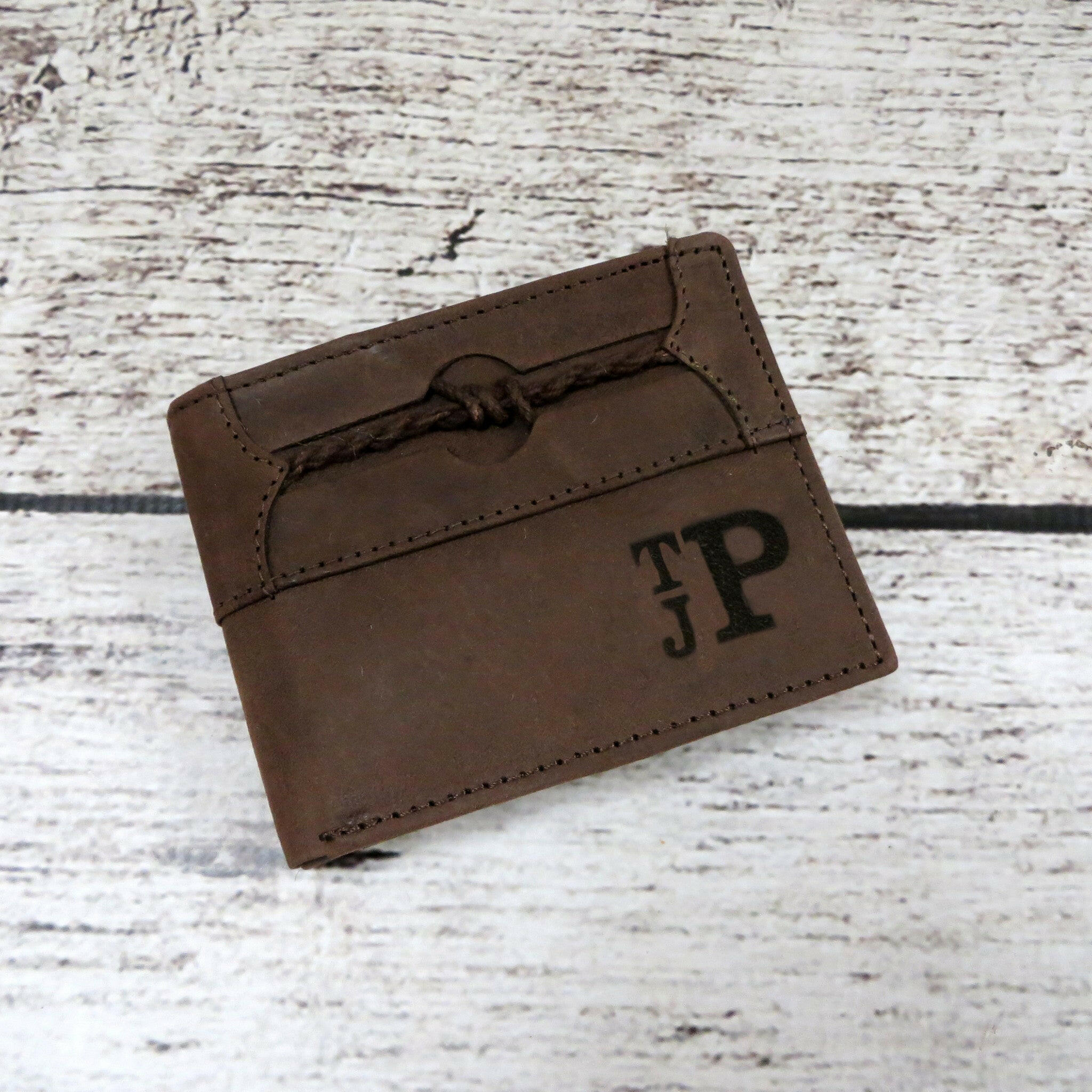 Braided Accent Personalized Leather Wallet.