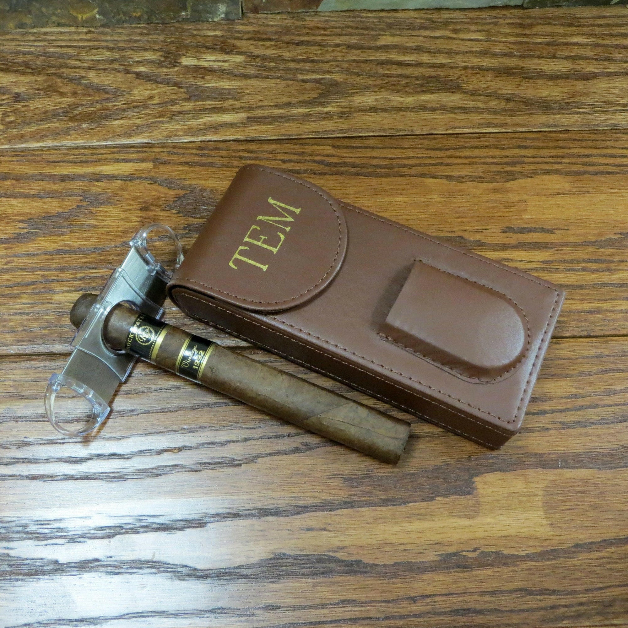 Personalized Cigar Case with Cigar Cutter.