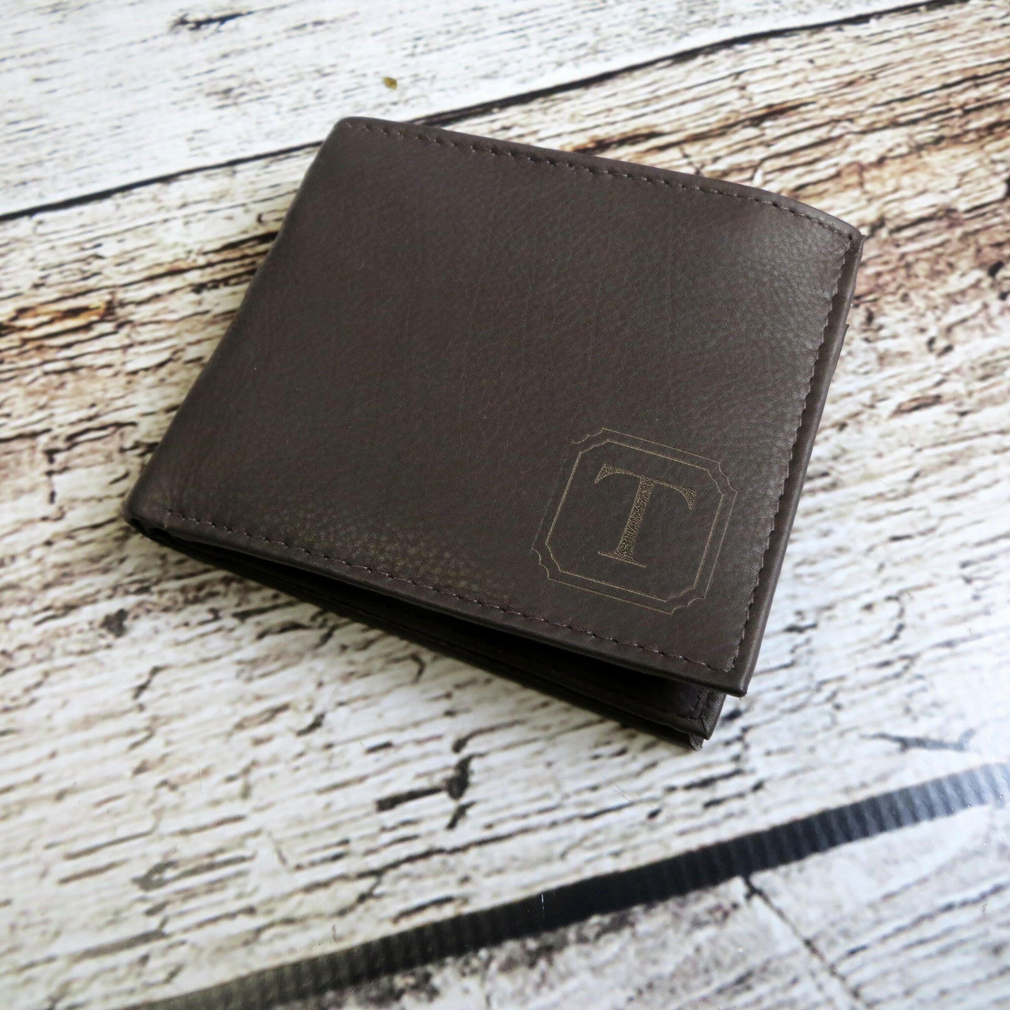 Brown Personalized Leather Wallet.