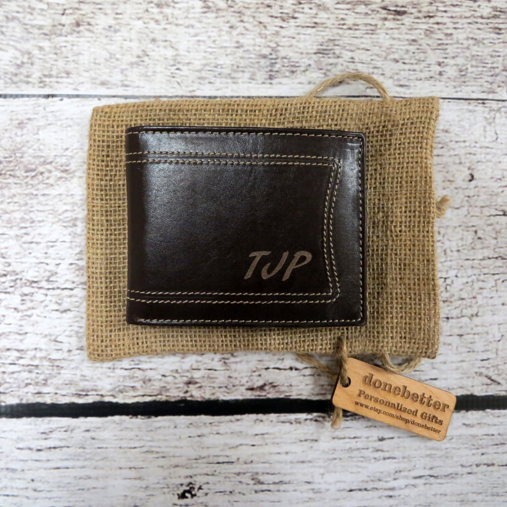 Brown Leather Wallet Monogrammed