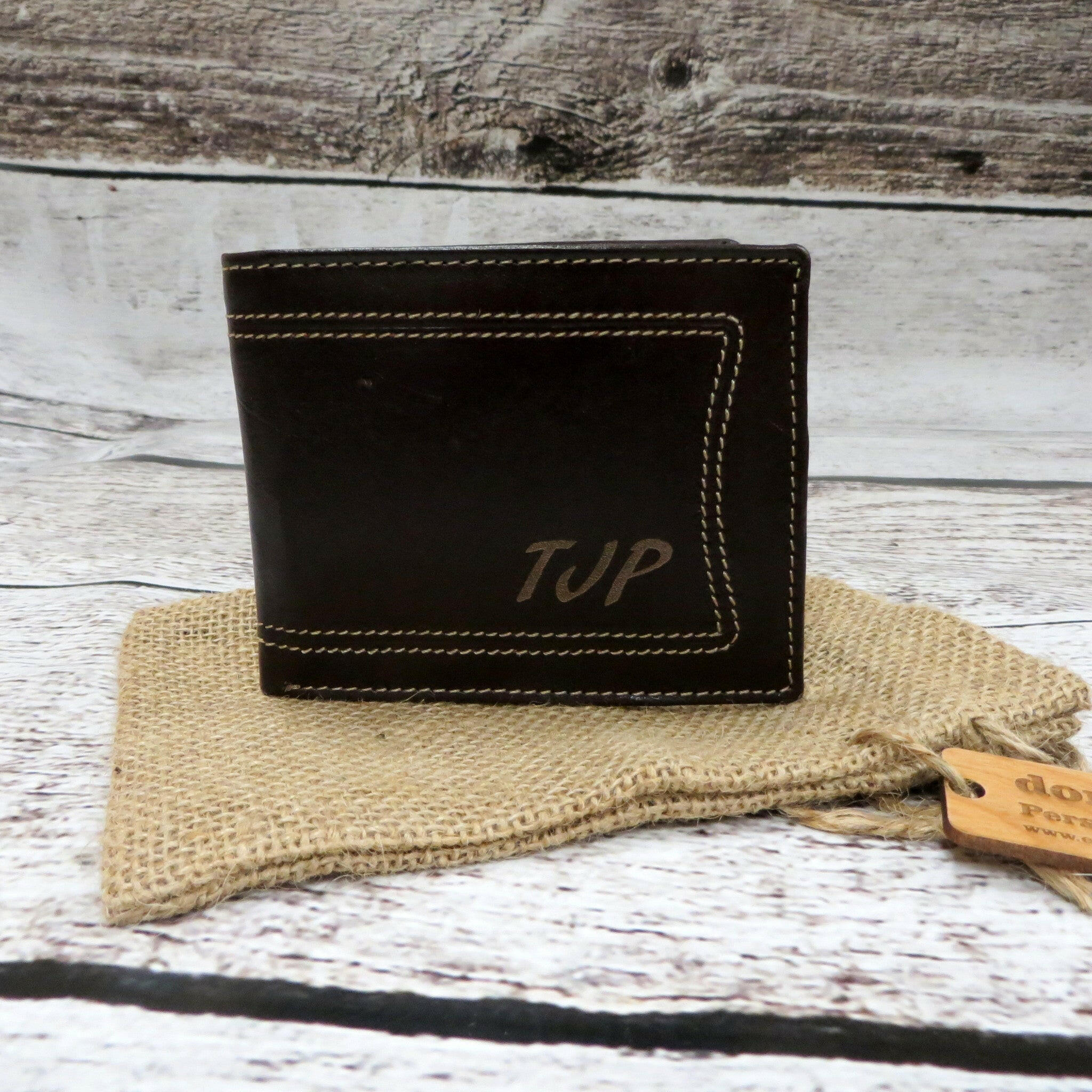 Brown Leather Wallet Monogrammed.