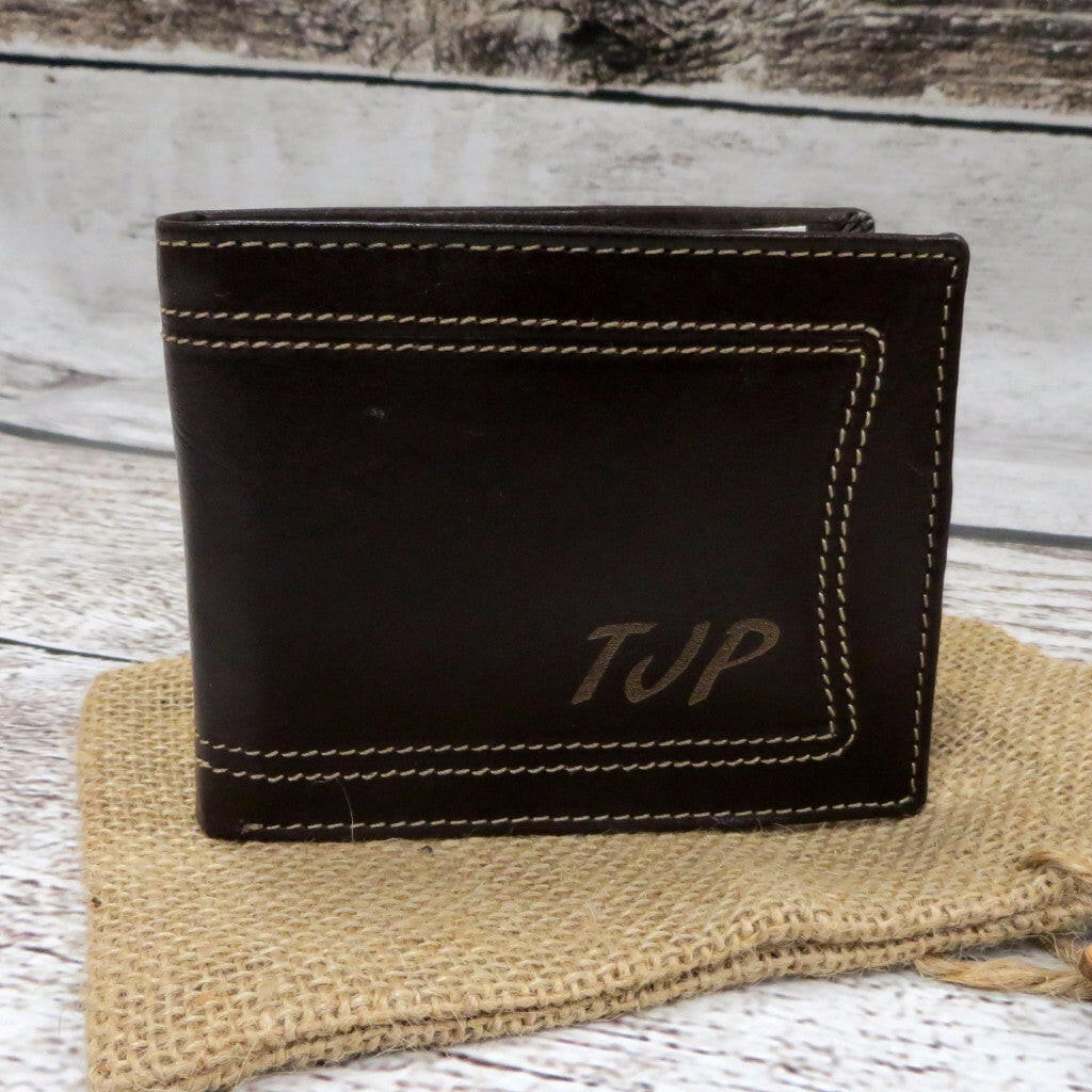 Brown Leather Wallet Monogrammed.