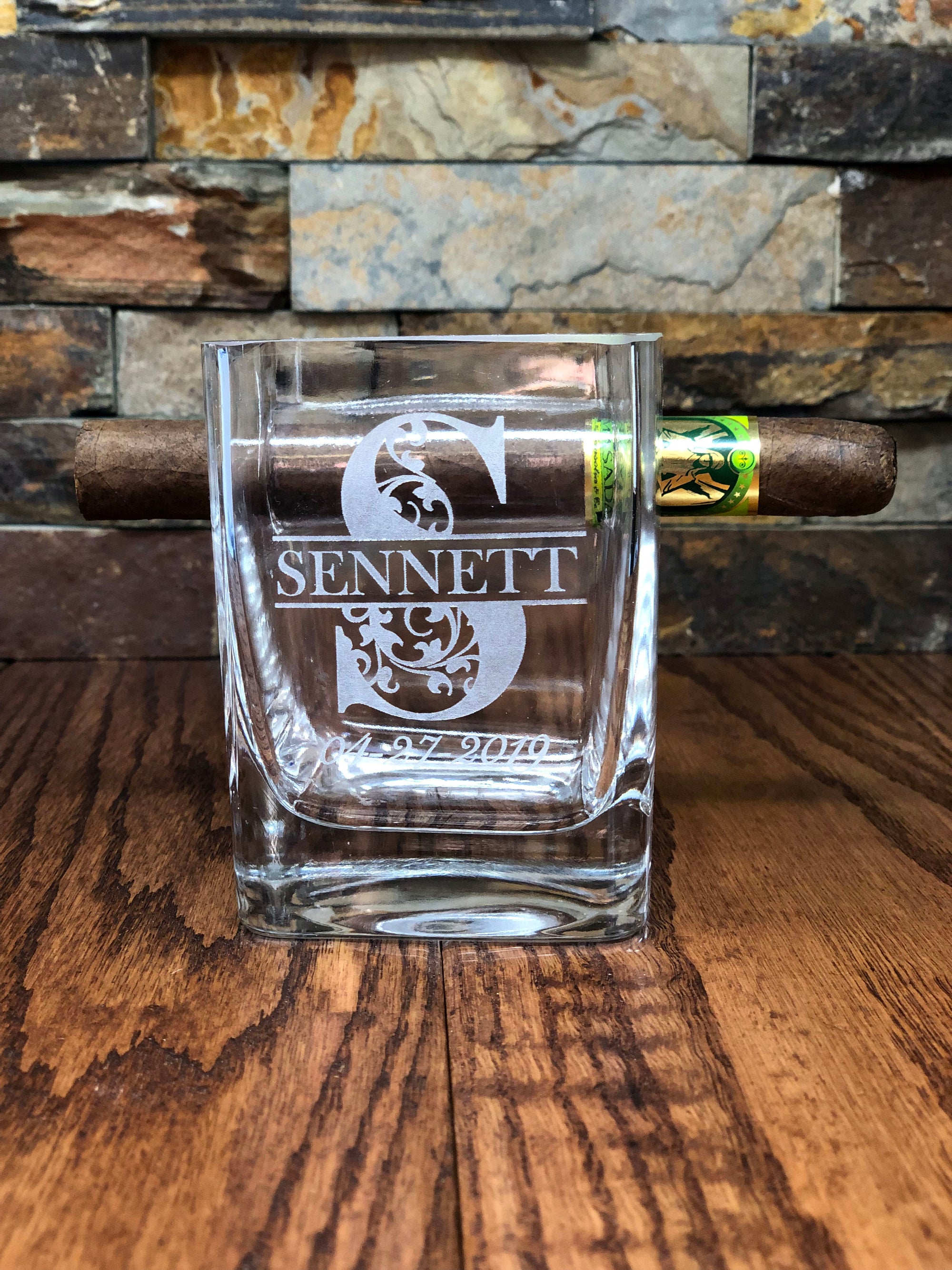 Personalized Cigar Holder Whiskey Glass