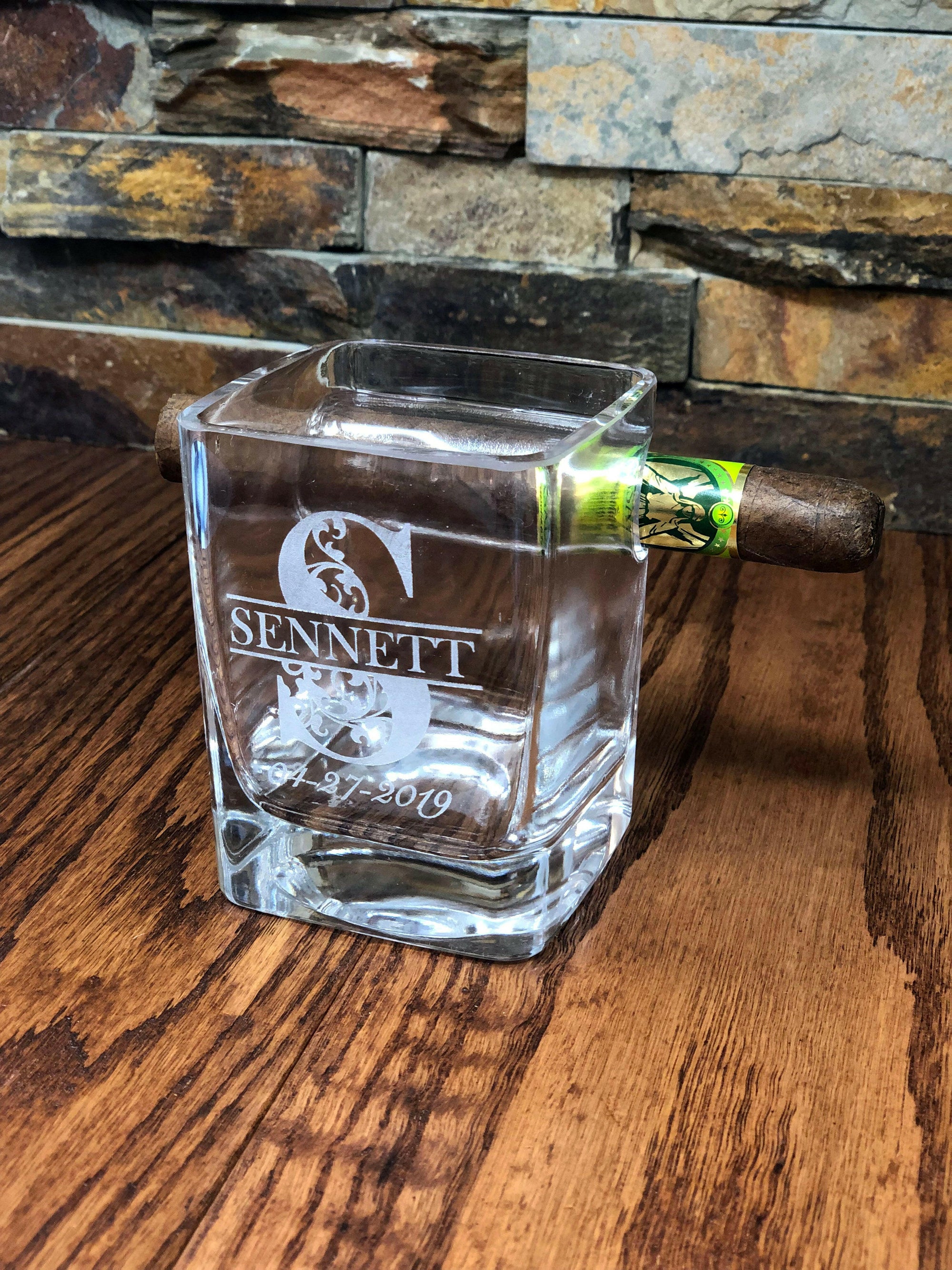 Personalized Cigar Holder Whiskey Glass.