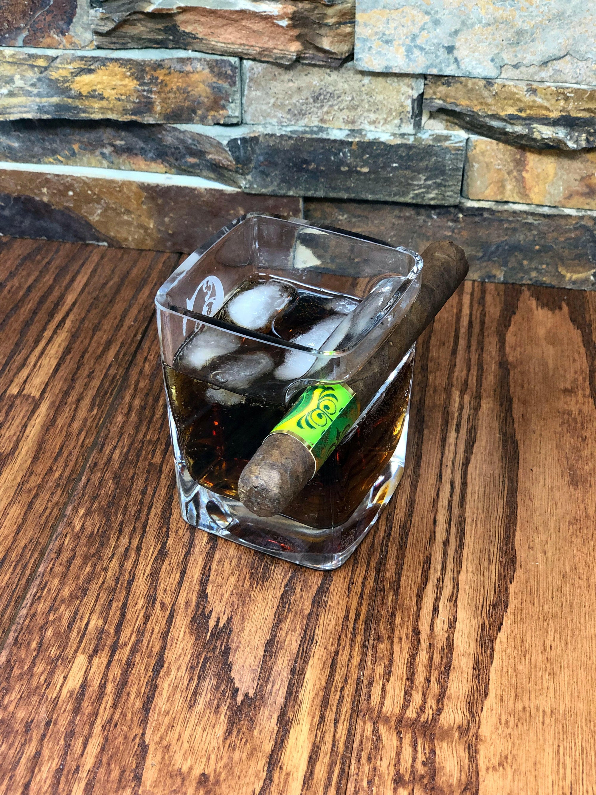 Personalized Cigar Holder Whiskey Glass.