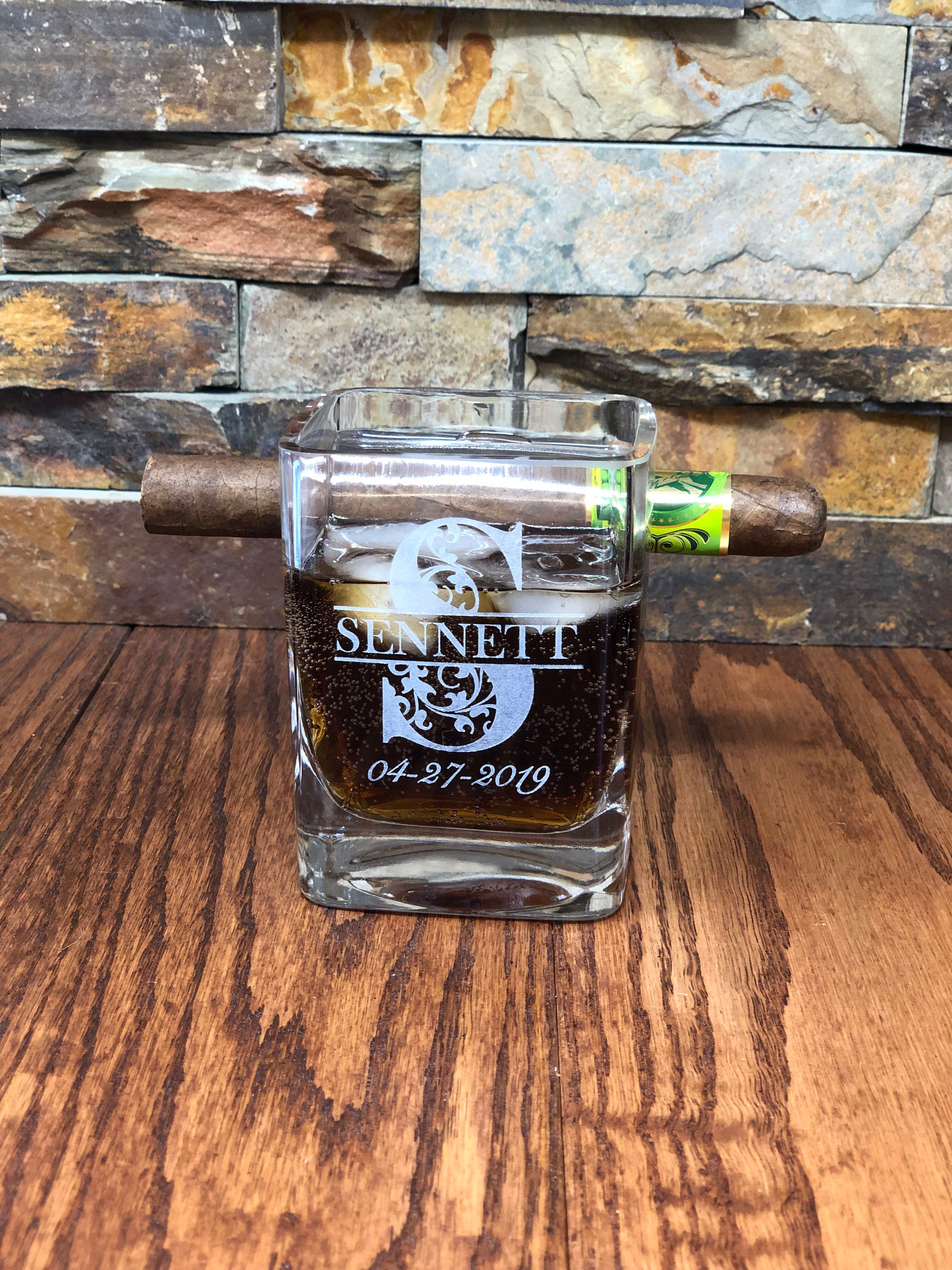 Personalized Cigar Holder Whiskey Glass