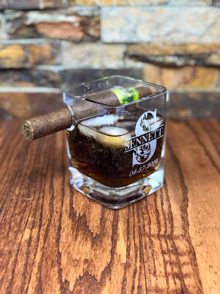 Personalized Cigar Holder Whiskey Glass