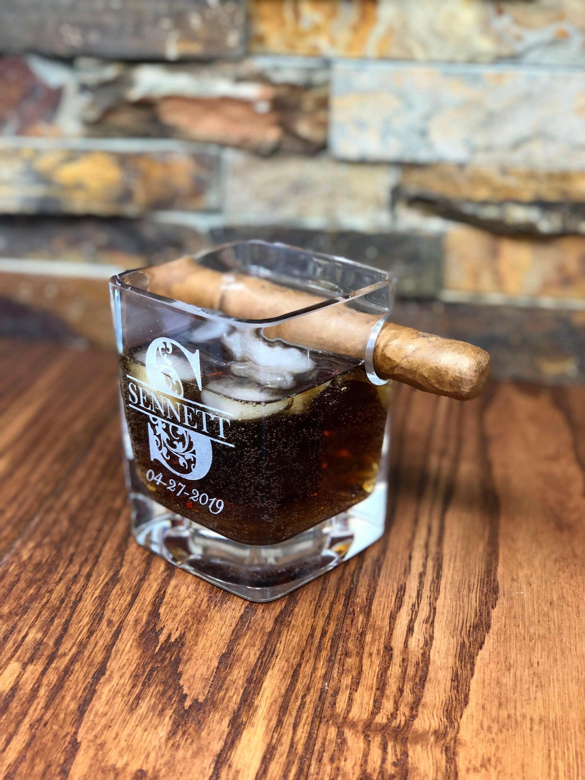 Personalized Cigar Holder Whiskey Glass.