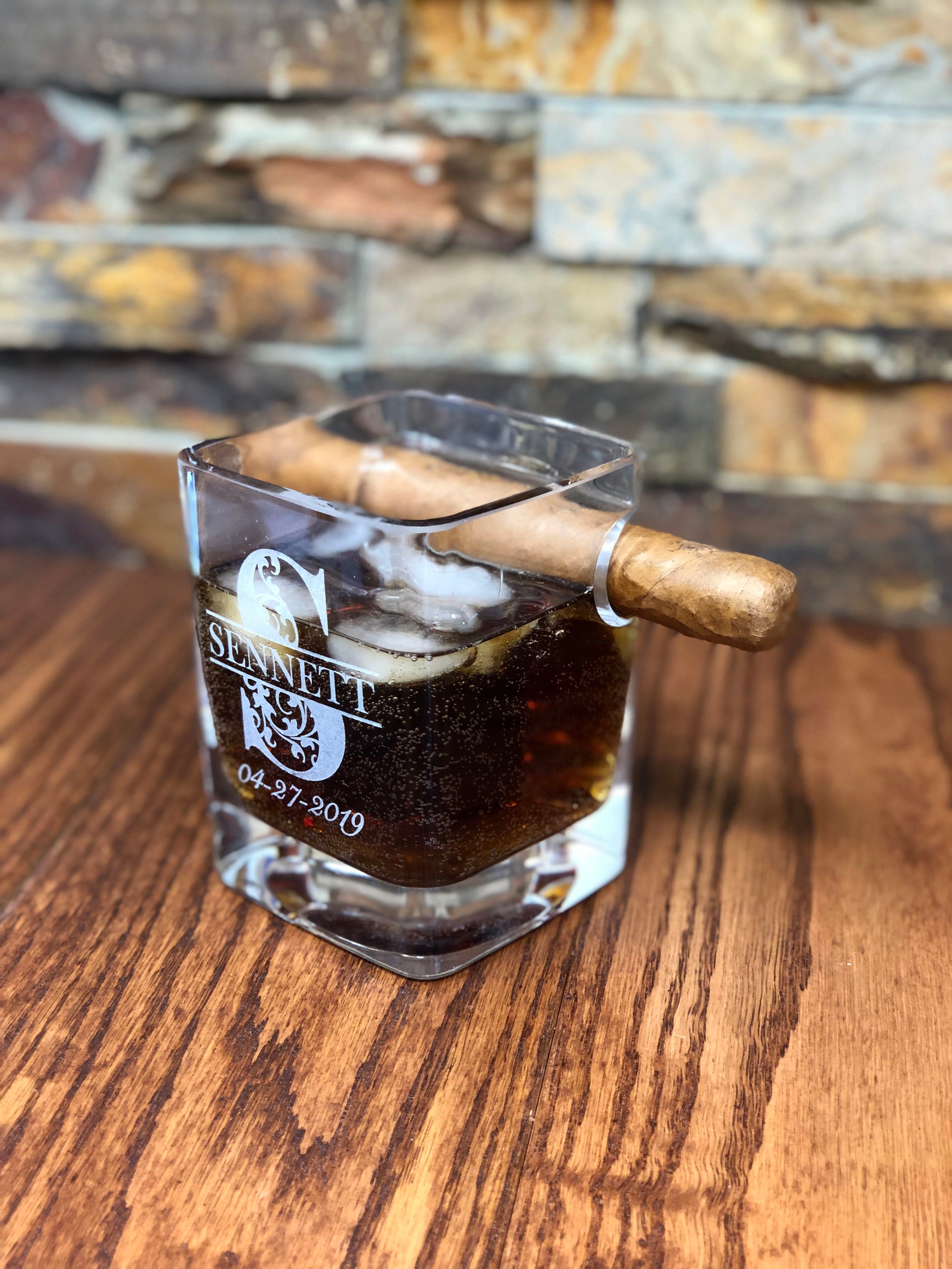 Personalized Cigar Holder Whiskey Glass