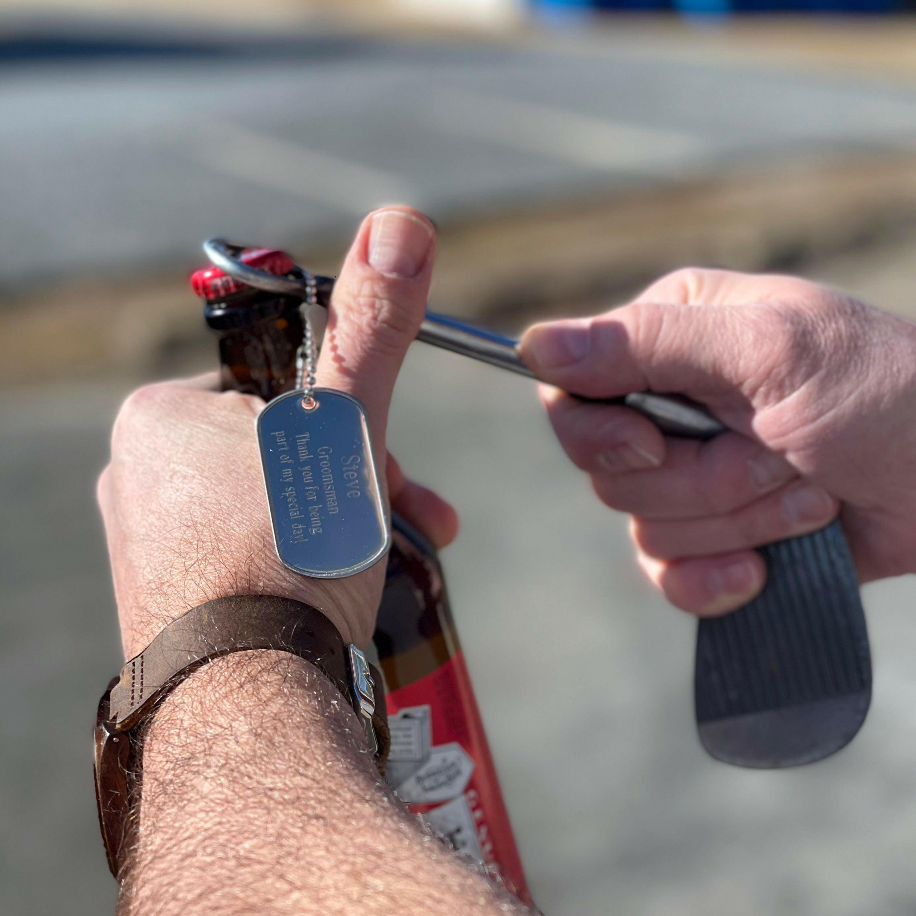 Iron Golf Club Bottle Opener Personalized with Dog Tag.