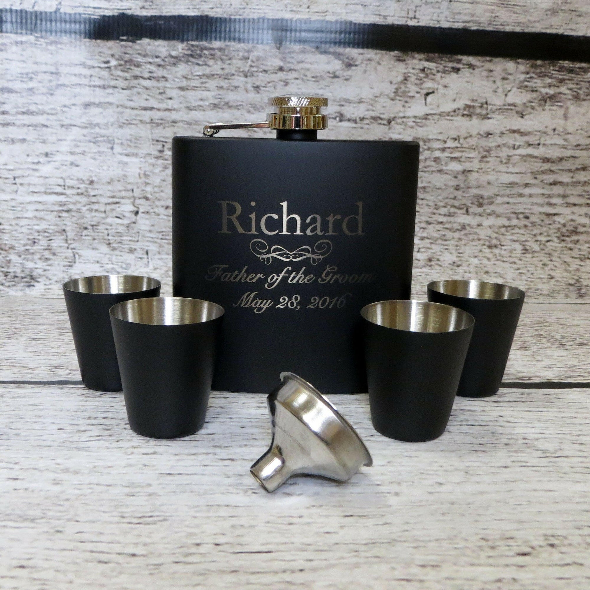 Personalized Flask Set with Shot Glasses.
