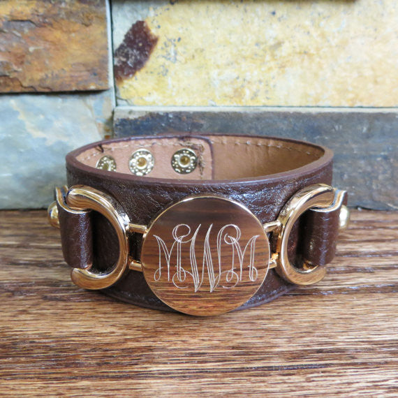 Beige with Gold Initial Bracelet