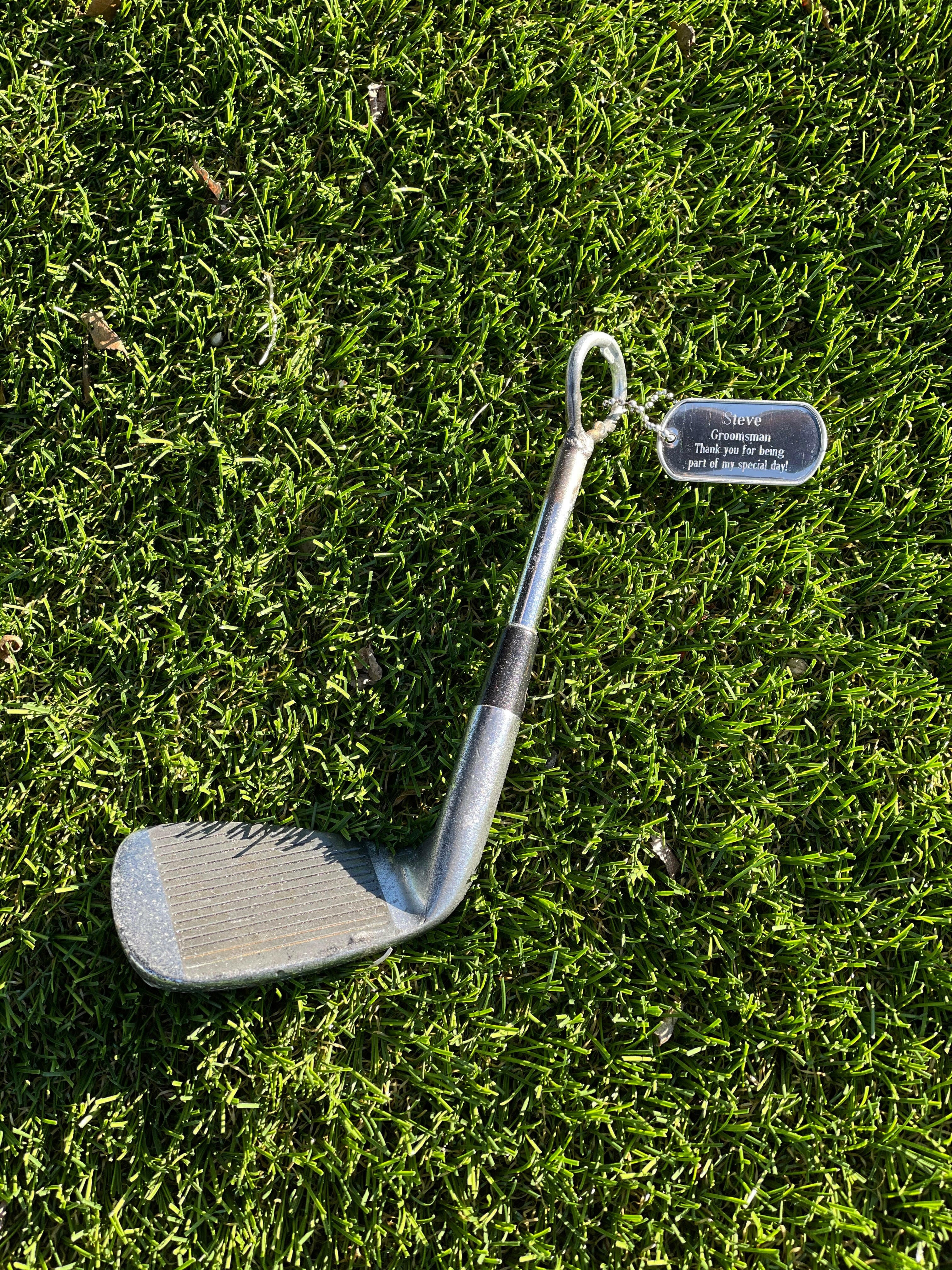 Iron Golf Club Bottle Opener Personalized with Dog Tag.