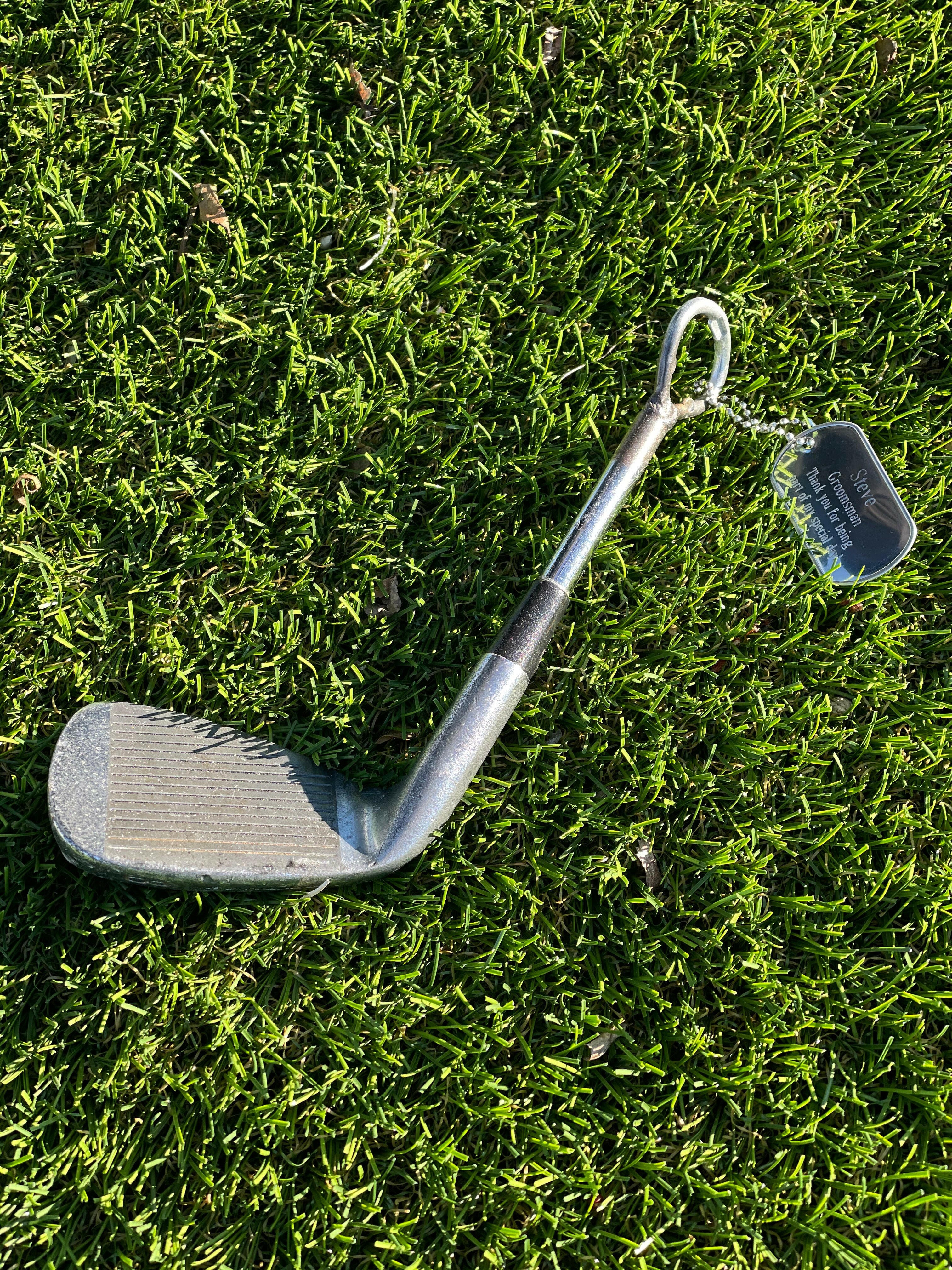 Iron Golf Club Bottle Opener Personalized with Dog Tag.