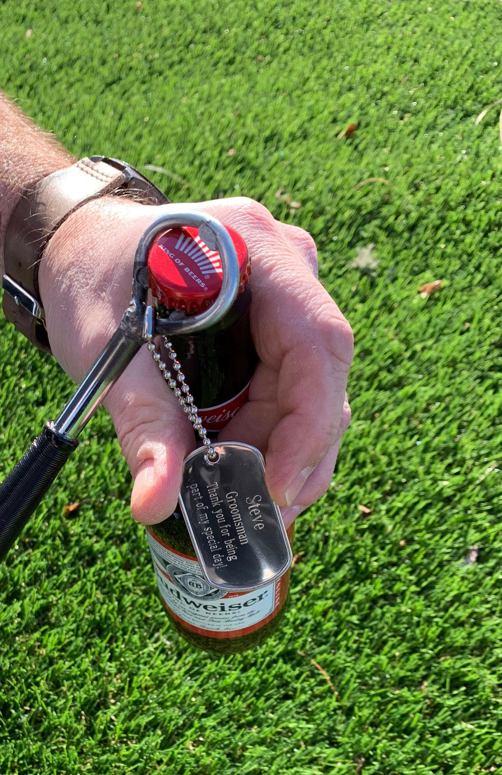 Golf Club Bottle Opener Personalized with Dog Tag.