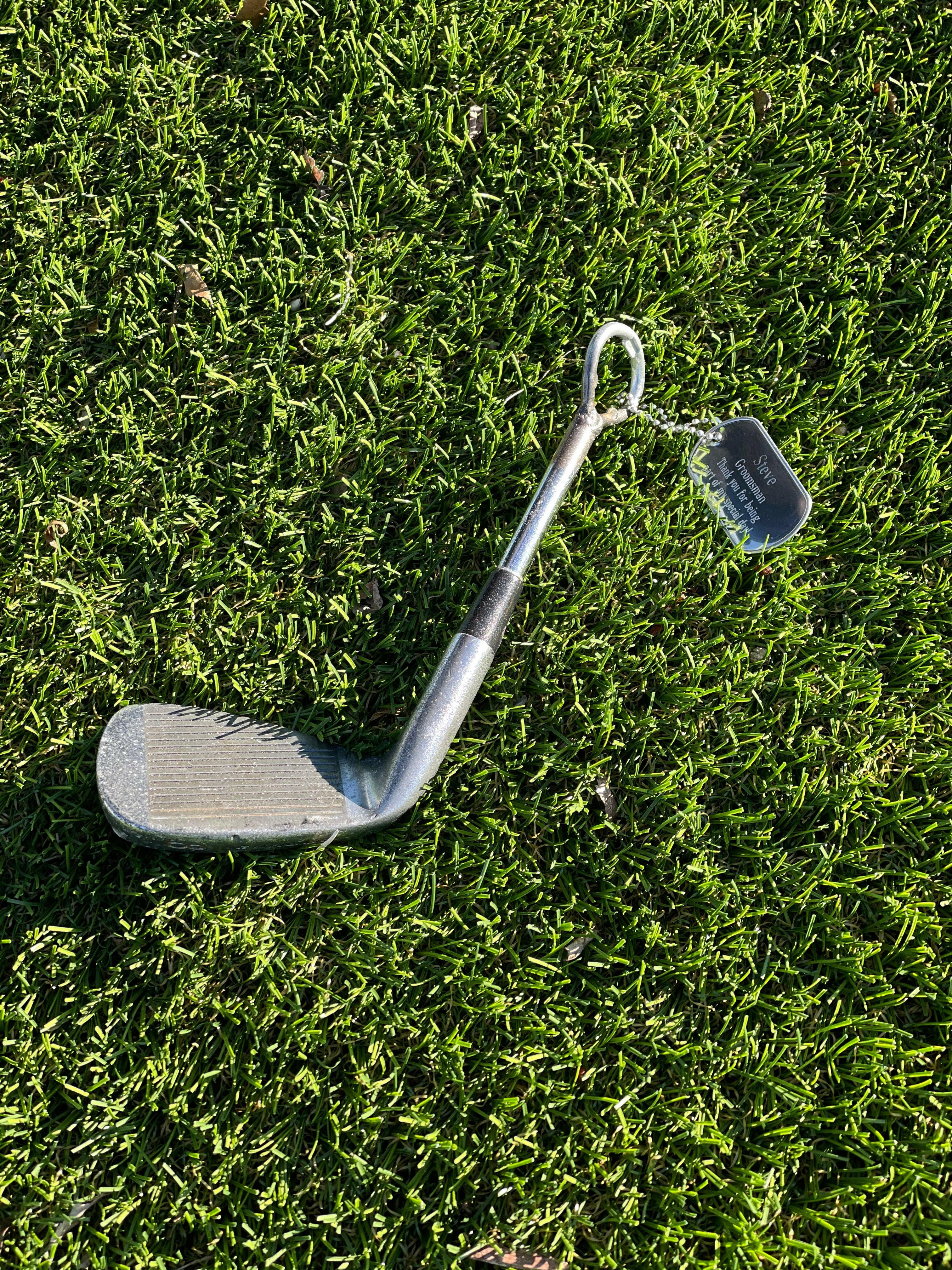 Iron Golf Club Bottle Opener Personalized with Dog Tag.