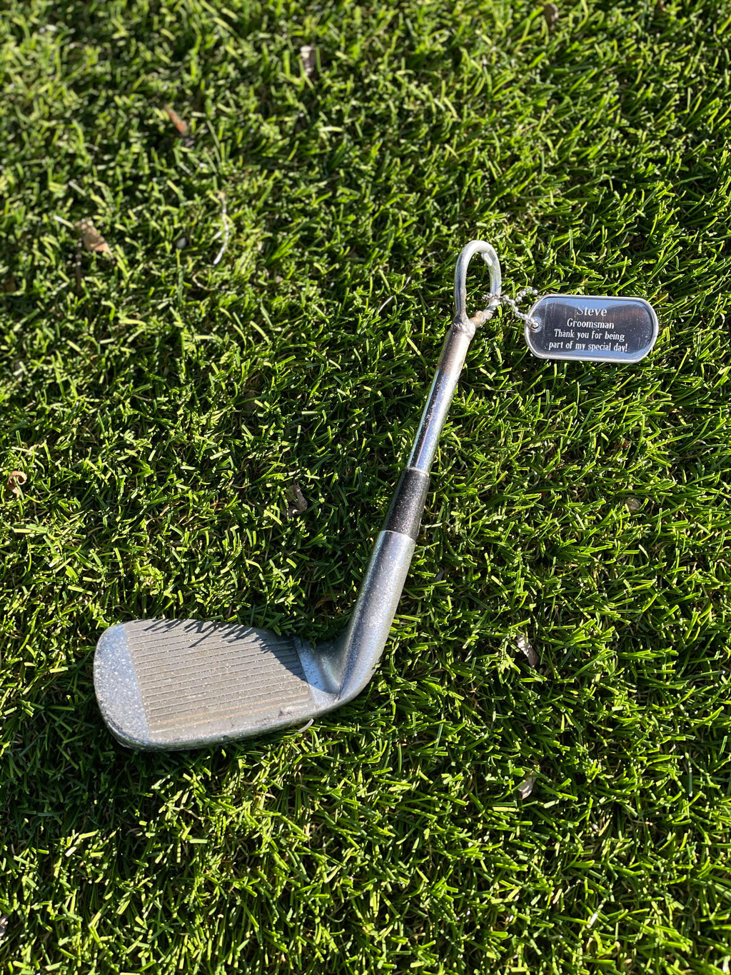 Iron Golf Club Bottle Opener Personalized with Dog Tag.