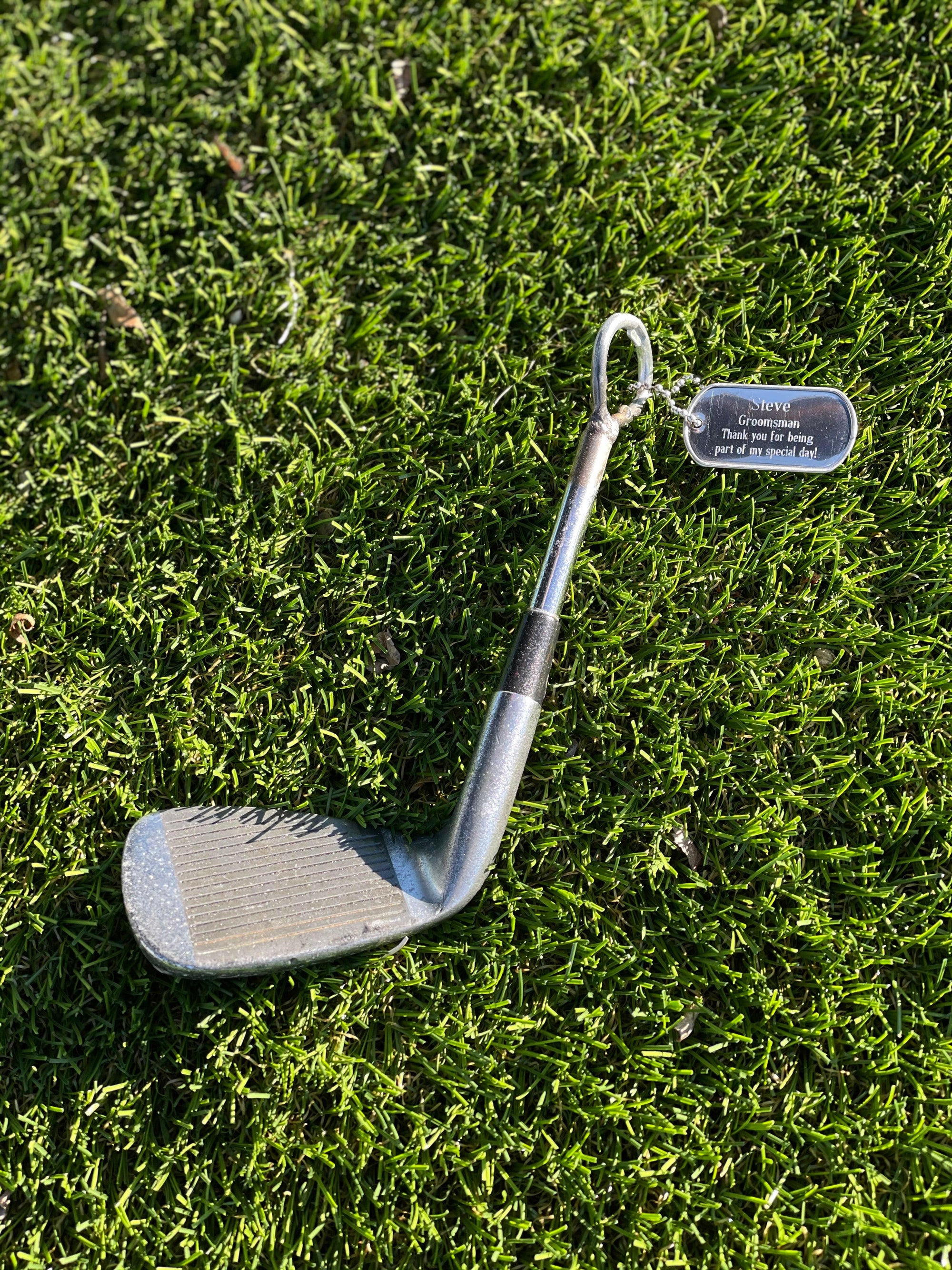 Iron Golf Club Bottle Opener Personalized with Dog Tag.