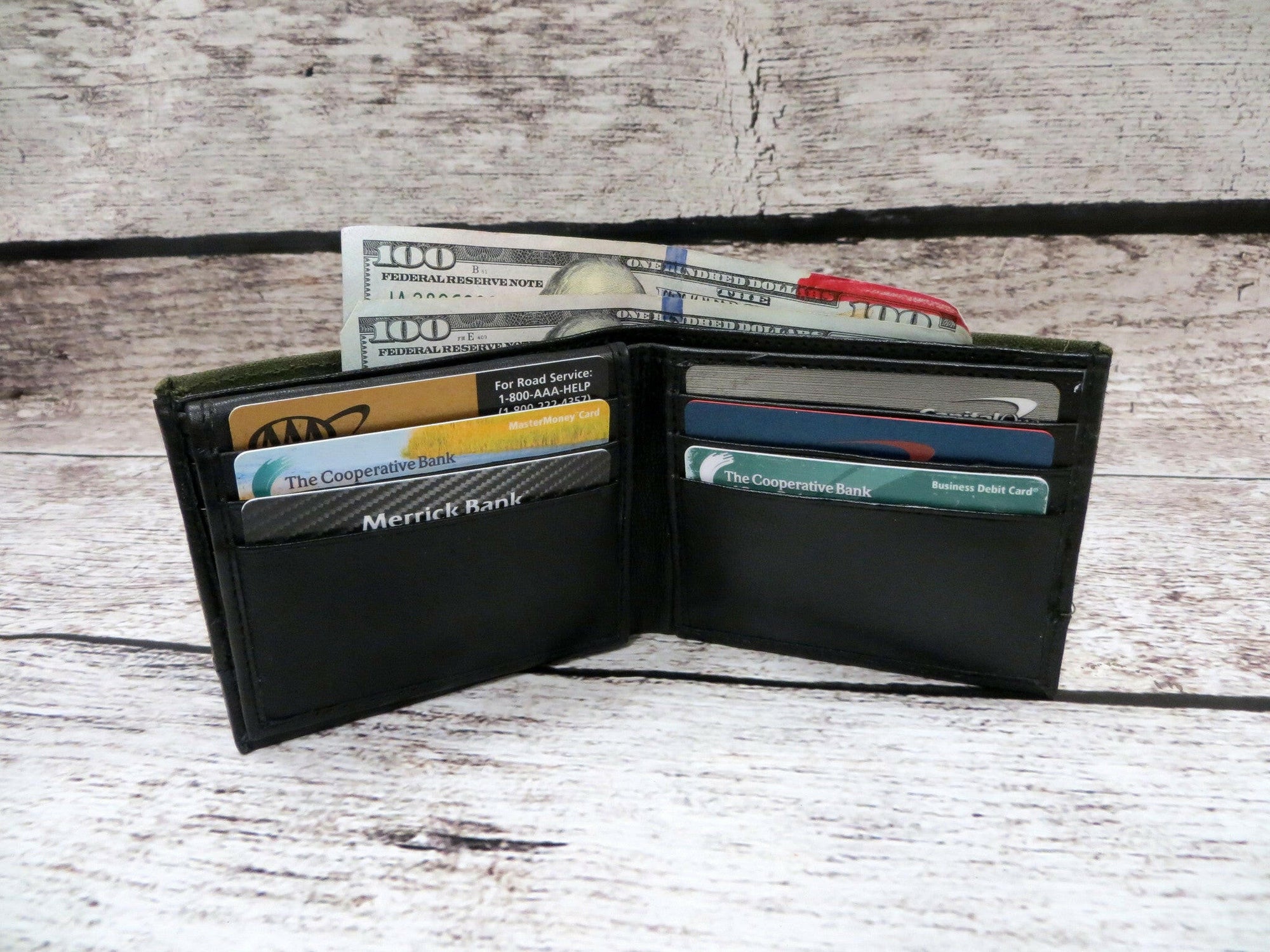 Personalized Green Canvas & Leather Wallet.
