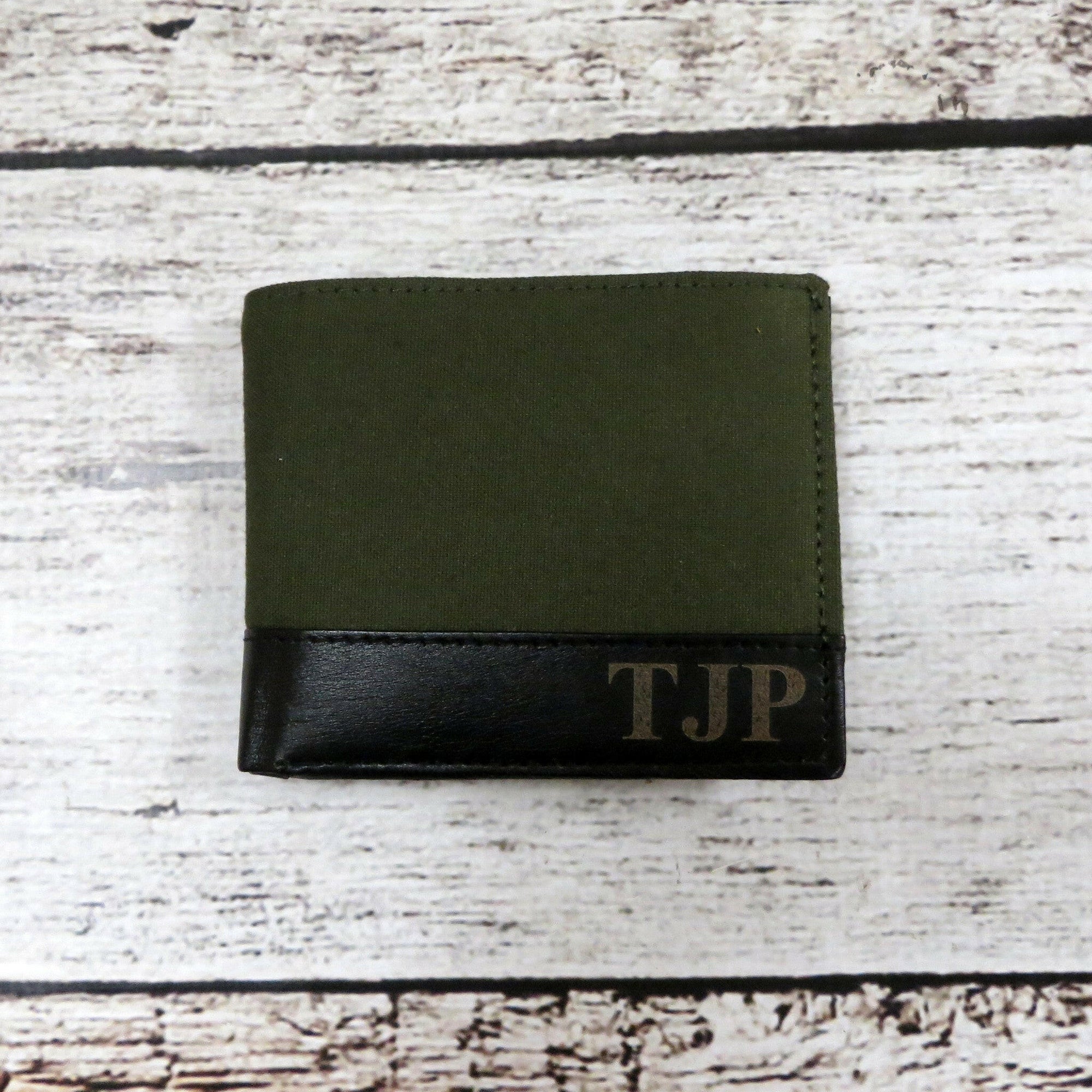 Personalized Green Canvas & Leather Wallet.
