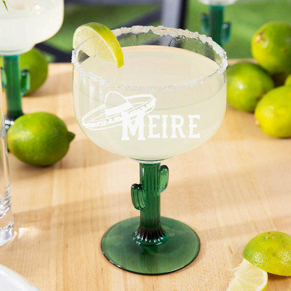 Personalized Margarita Glass with Cactus Stem.