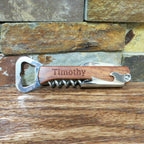 Personalized Wooden Wine Bottle Beer Opener.