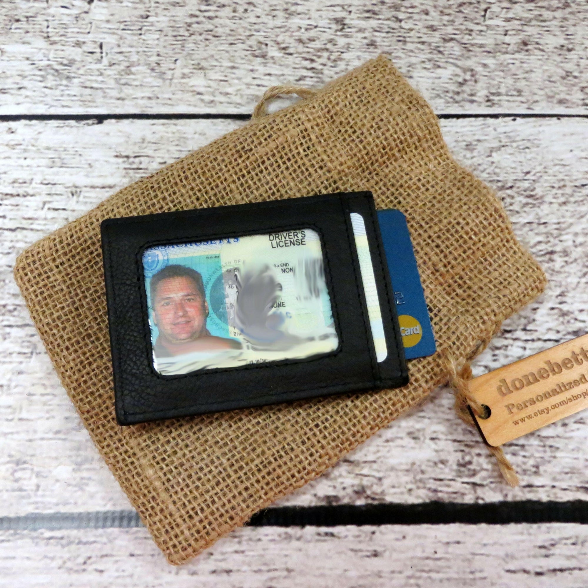 Personalized Leather Money Clip w/ Card Slots.