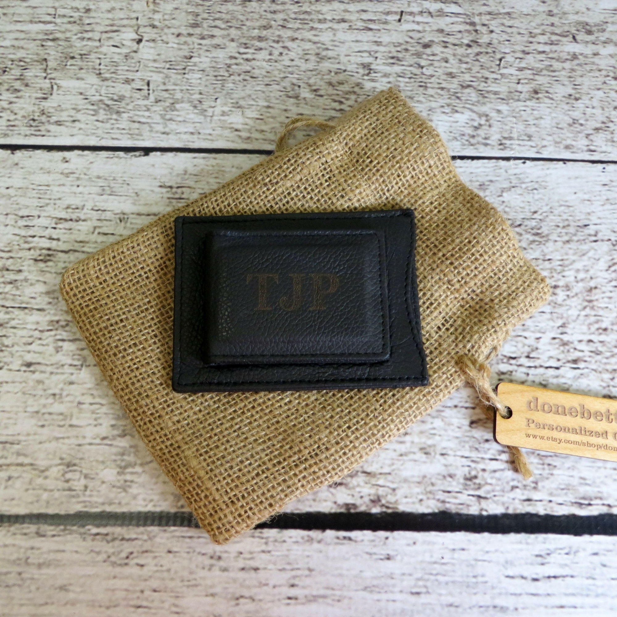 Personalized Leather Money Clip w/ Card Slots.