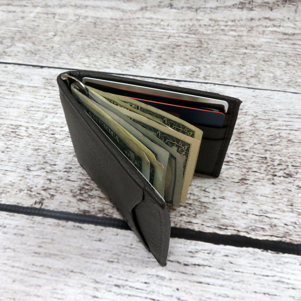 Personalized Leather Wallet w/ Money Clip.