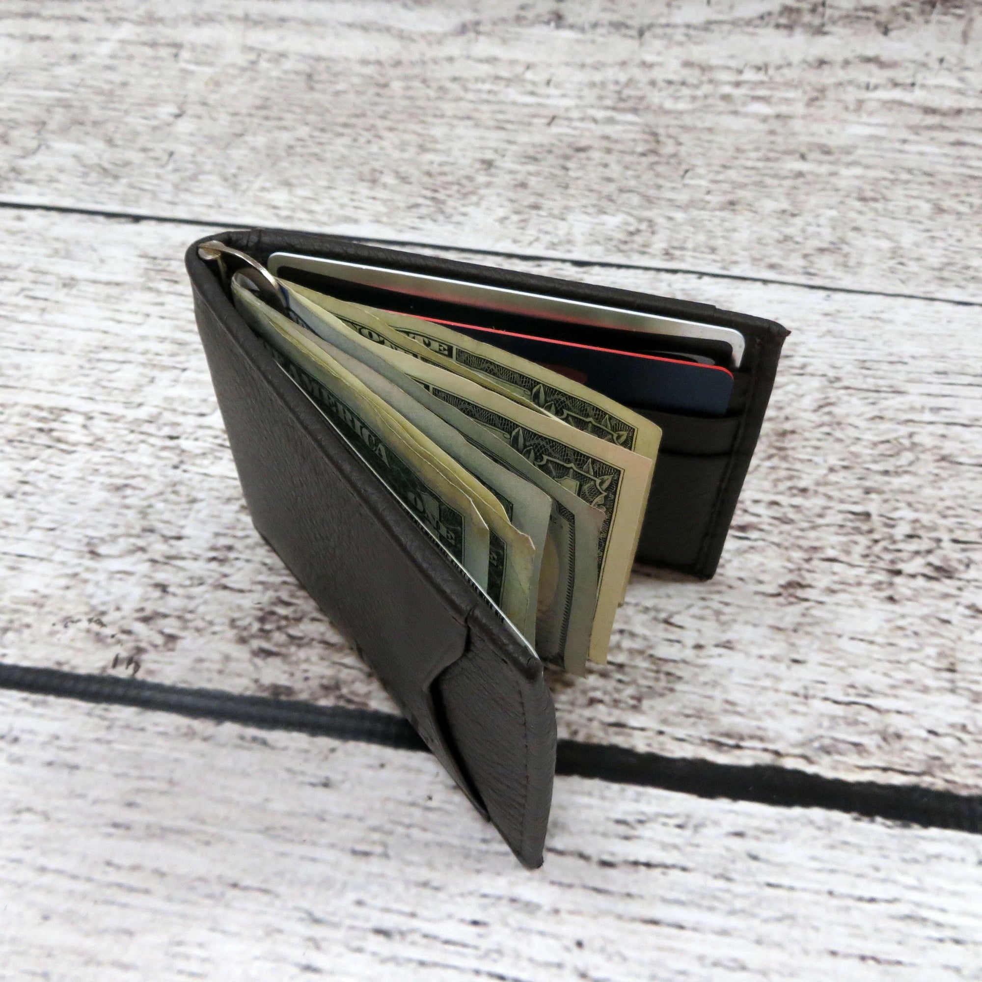 Personalized Leather Wallet w/ Money Clip.