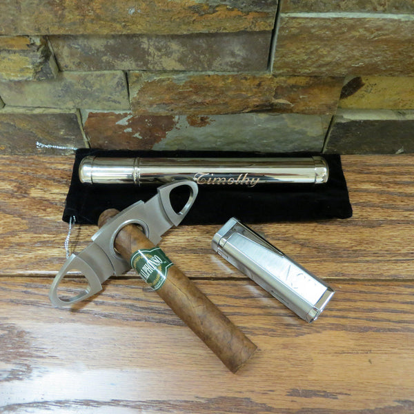 Cigar Torch Lighter w Cigar Cutter & Cigar Tube Set