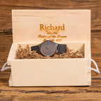 Personalized Dark Wood Watch w/ Leather Band