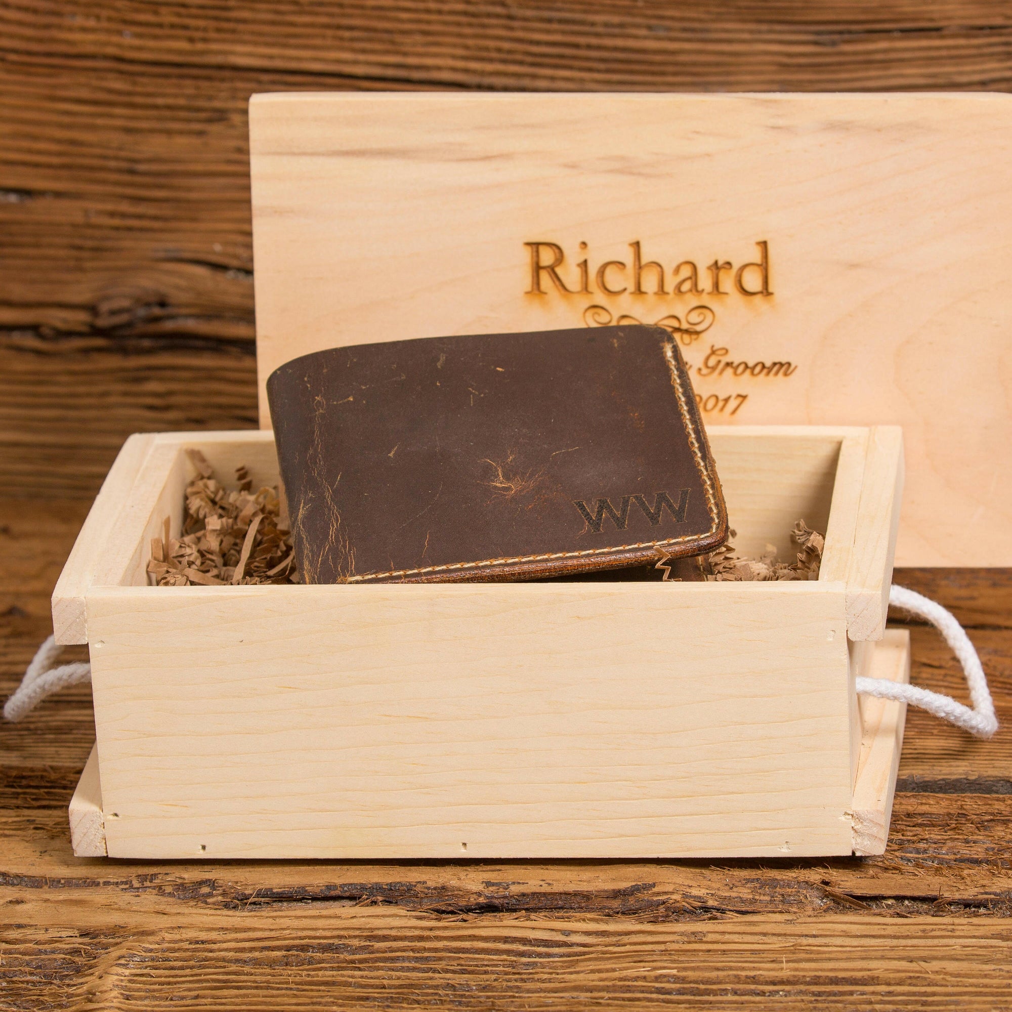 Monogrammed Wallet with Keepsake Crate.