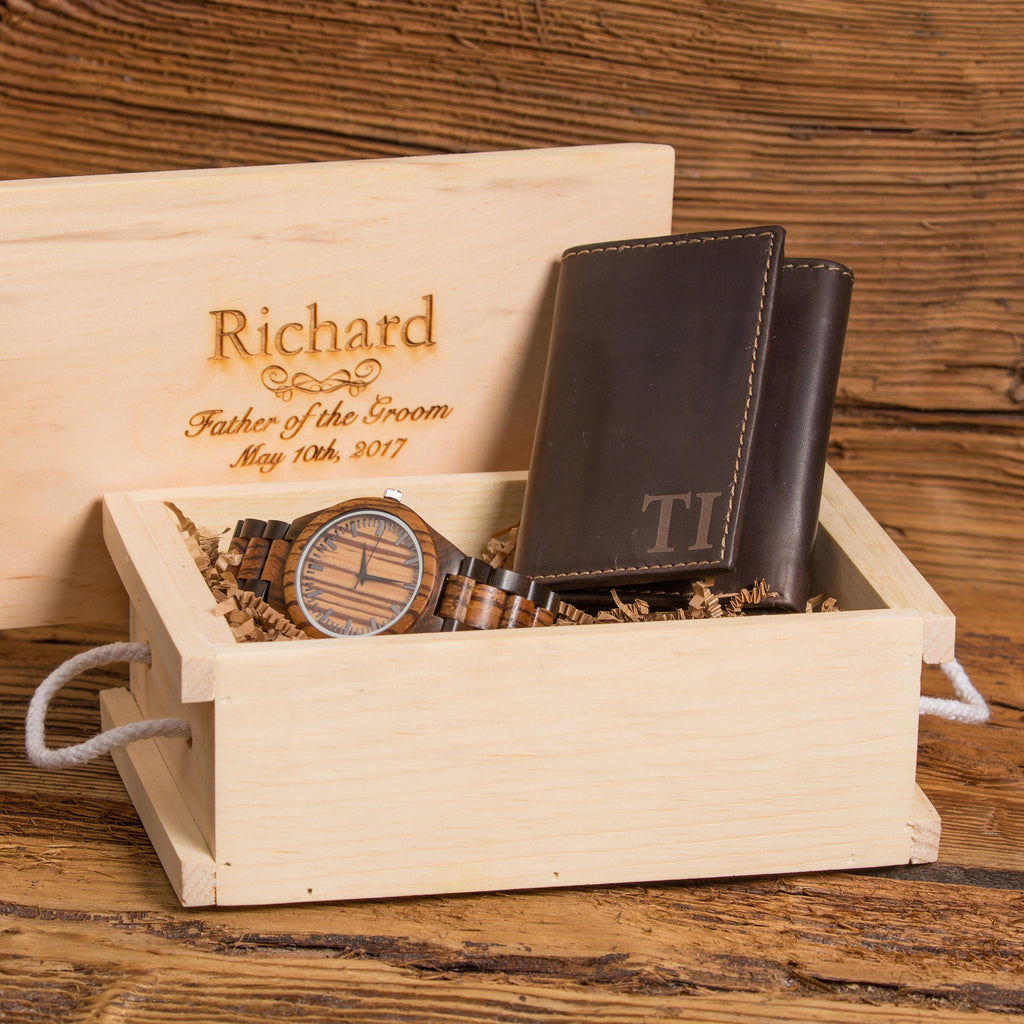 Gift Set Personalized Watch and Monogrammed Wallet