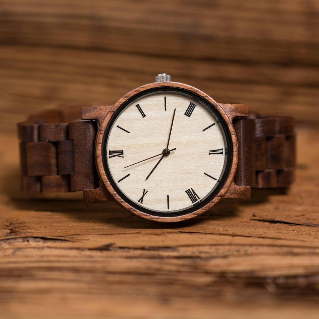 Anniversary Gift Set w/ Personalized Folding Wallet and Wood Watch.