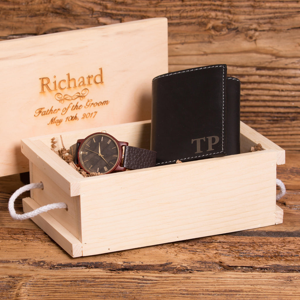 Monogrammed Leather Wallet & Personalized Watch Set