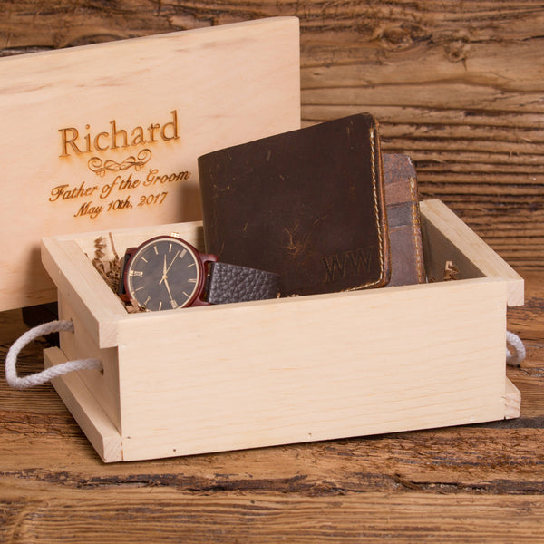 Personalized Wood Watch with Monogrammed Wallet for Him