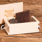 Engraved Wooden Watch with Monogrammed Wallet Set.