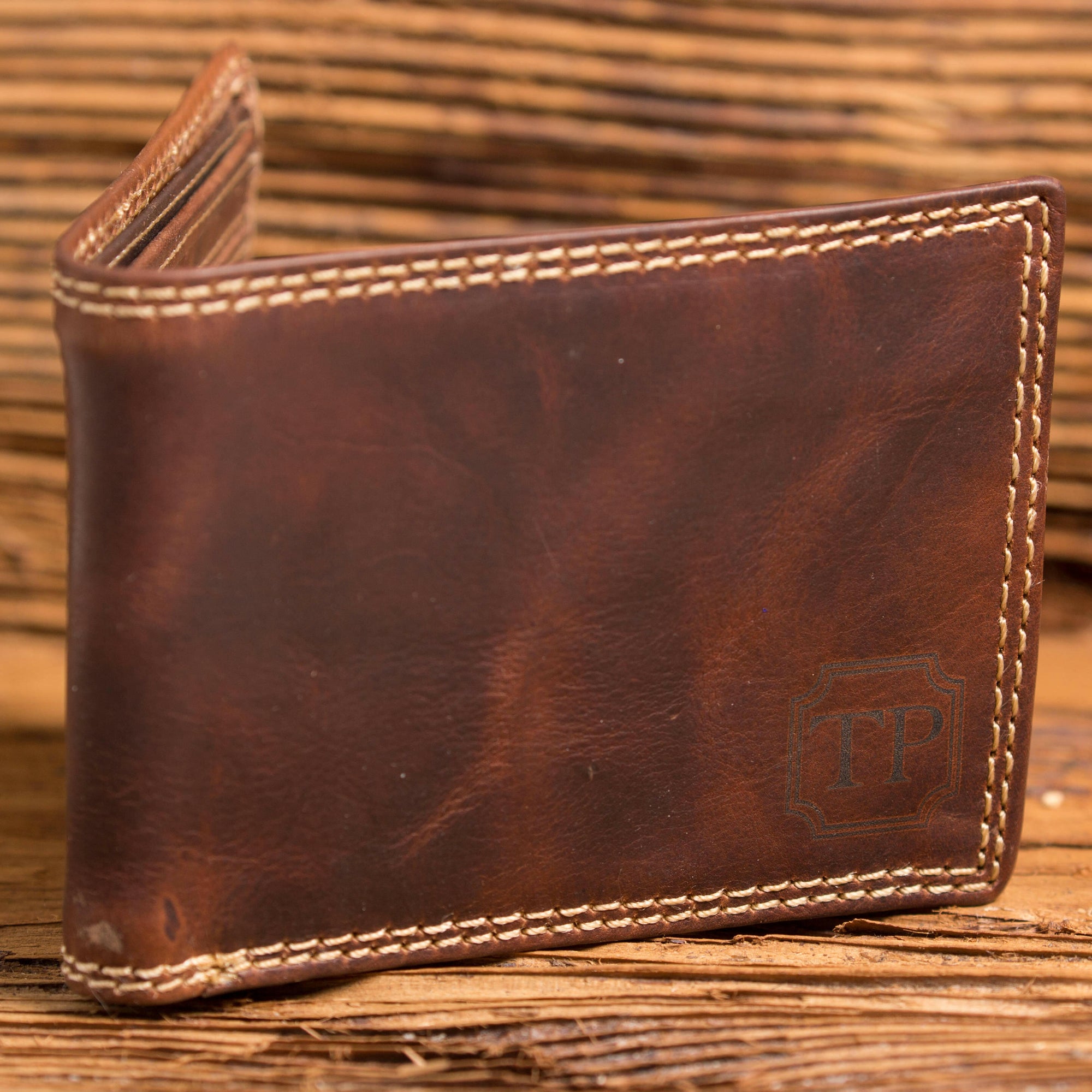 Engraved Wooden Watch with Monogrammed Wallet Set.