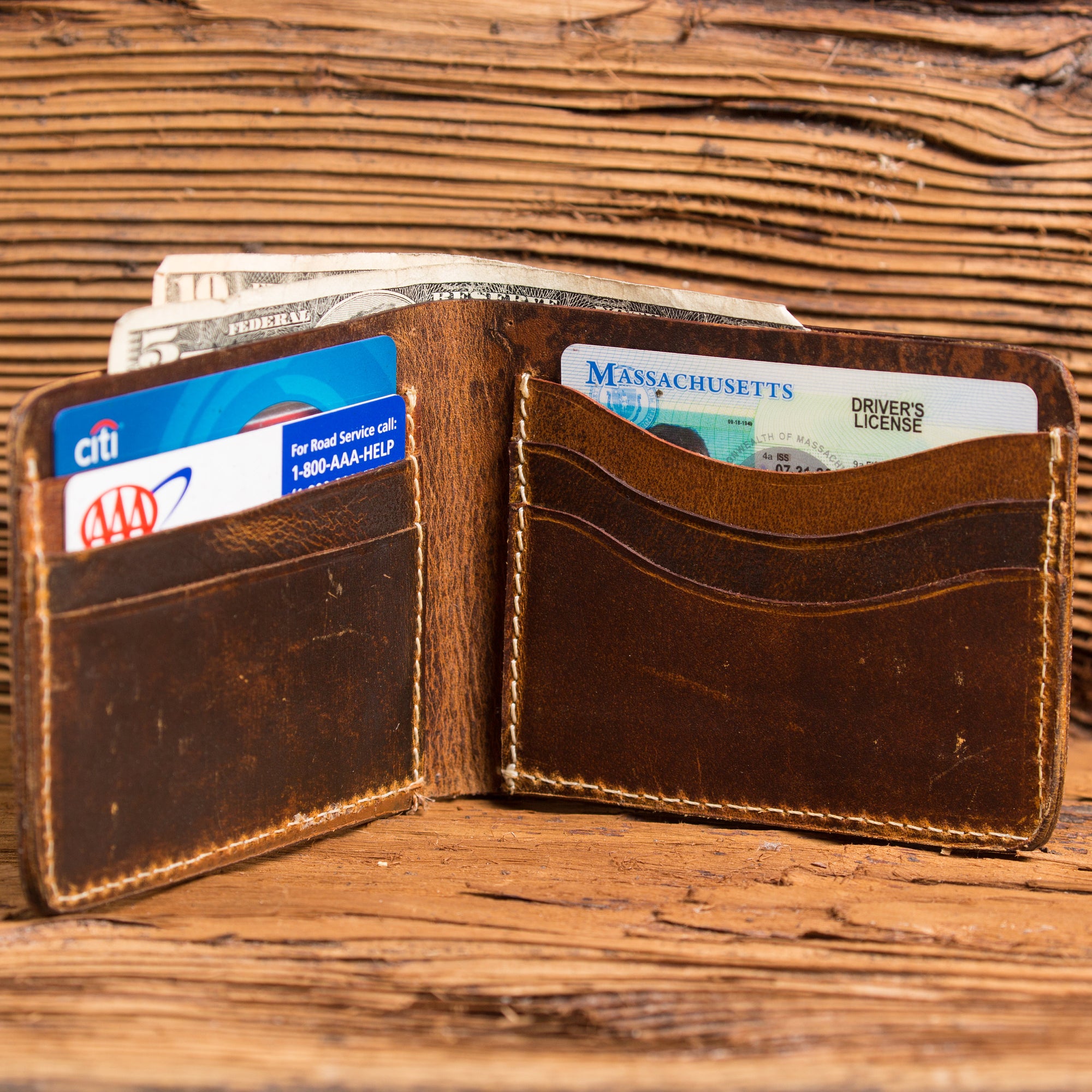 Bi Fold Wallet Monogrammed with Wood Watch Personalized