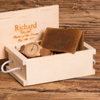 Monogrammed Wooden Watch and Leather Wallet Gift Set.