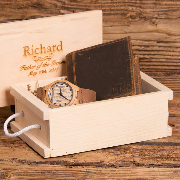 Wedding Gift Set Personalized Wallet and Wood Watch