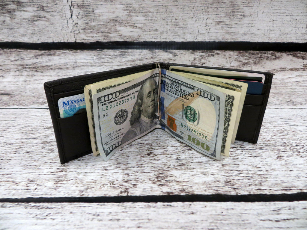Personalized Leather Wallet w/ Money Clip.