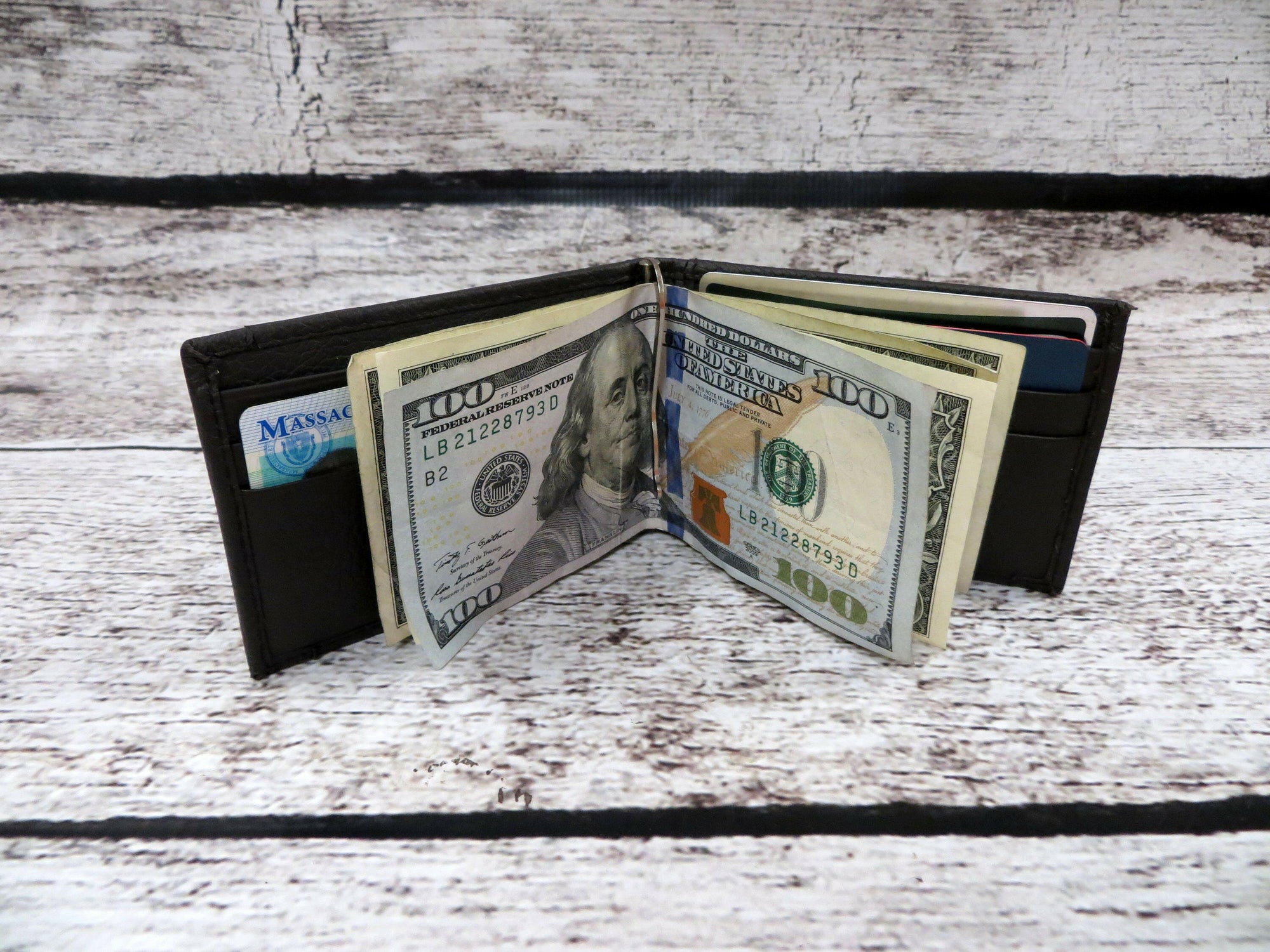 Personalized Leather Wallet w/ Money Clip.